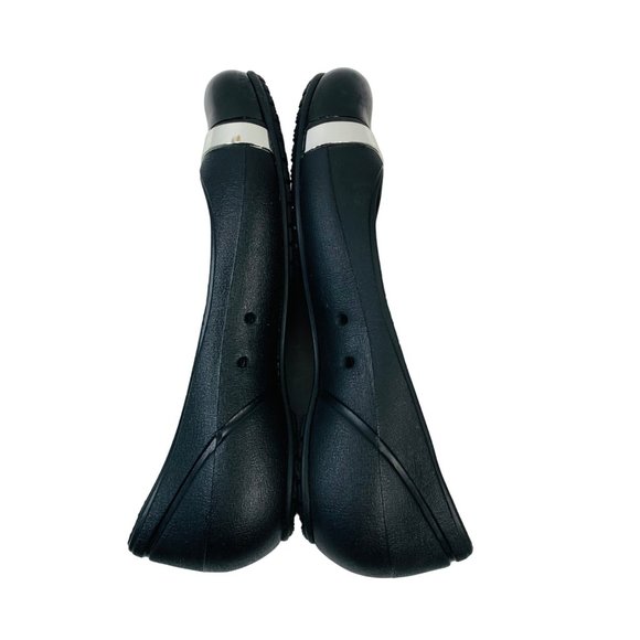 Crocs Slip On Ballet Flats Shoes Size 8 Matte Black Mirror Cap Toe Comfort - Picture 3 of 12